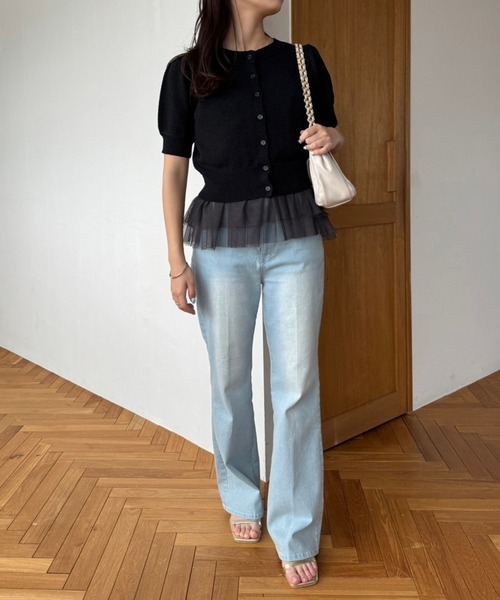 one after another NICE CLAUP（ワンアフターアナザーナイスクラップ）の「チュールビスチェセットカーディガン（アンサンブル・レディース・ライトグレー/ピンク/ブラック/オフホワイト・FREE）」の7枚目の写真