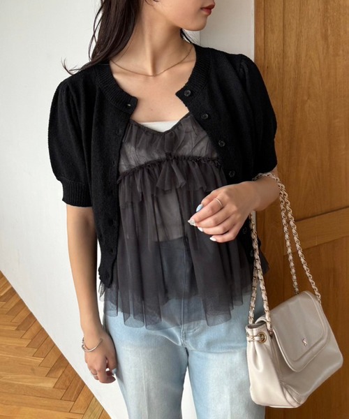 one after another NICE CLAUP（ワンアフターアナザーナイスクラップ）の「チュールビスチェセットカーディガン（アンサンブル・レディース・ライトグレー/ピンク/ブラック/オフホワイト・FREE）」の18枚目の写真