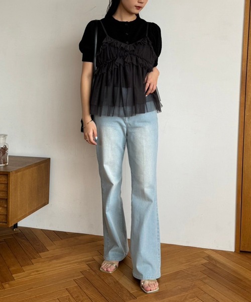 one after another NICE CLAUP（ワンアフターアナザーナイスクラップ）の「チュールビスチェセットカーディガン（アンサンブル・レディース・ライトグレー/ピンク/ブラック/オフホワイト・FREE）」の16枚目の写真