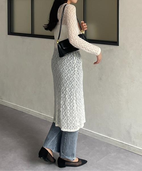 Thevon（ゼボン）の「シアーレースレイヤードワンピース（チュニック・レディース・アイボリー/ブラック・FREE）」の11枚目の写真