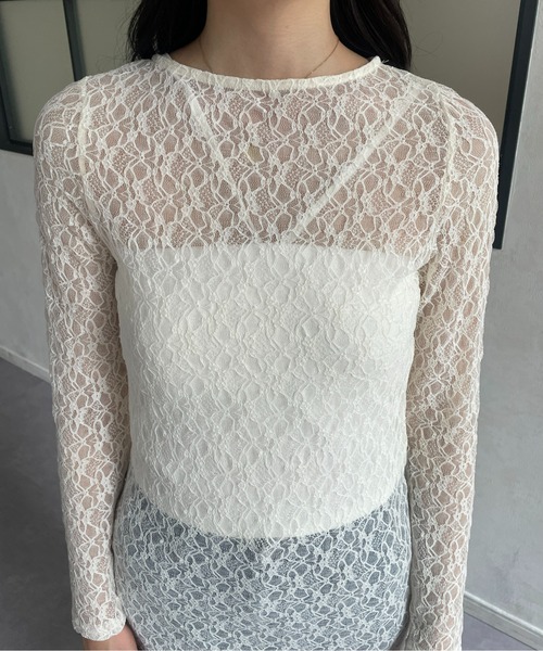 Thevon（ゼボン）の「シアーレースレイヤードワンピース（チュニック・レディース・アイボリー/ブラック・FREE）」の9枚目の写真