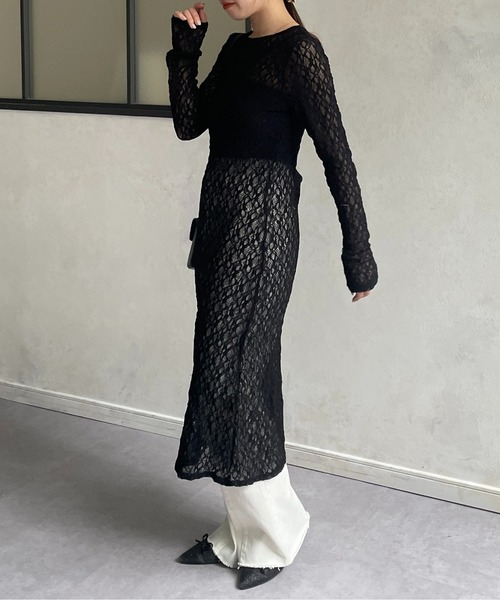 Thevon（ゼボン）の「シアーレースレイヤードワンピース（チュニック・レディース・アイボリー/ブラック・FREE）」の6枚目の写真