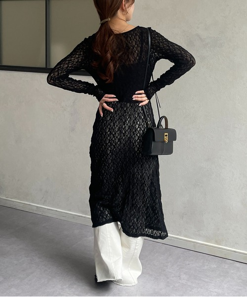 Thevon（ゼボン）の「シアーレースレイヤードワンピース（チュニック・レディース・アイボリー/ブラック・FREE）」の5枚目の写真