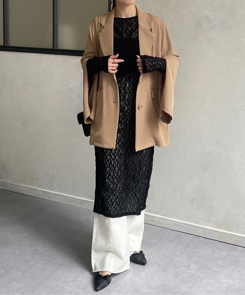 Thevon（ゼボン）の「シアーレースレイヤードワンピース（チュニック・レディース・アイボリー/ブラック・FREE）」の3枚目の写真