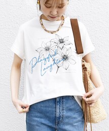 【WEB限定】〈手洗い可能〉フラワー 箔 プリント ロゴ TEE