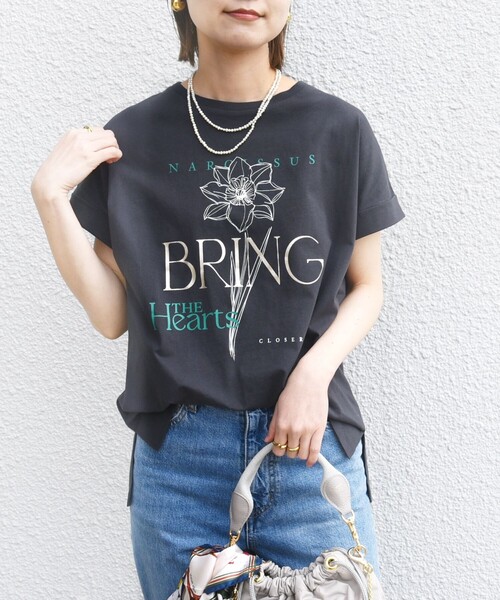 WEB限定】〈手洗い可能〉フラワー 箔 プリント ロゴ TEE（T