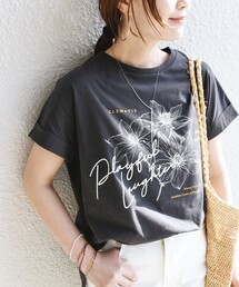 【WEB限定】〈手洗い可能〉フラワー 箔 プリント ロゴ TEE