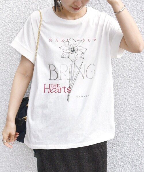 tシャツ 「WEB限定」ラメタンクトップ「手洗い可能」 レディース WEB限定】〈手洗い可能〉フラワー 箔 プリント ロゴ TEE（T