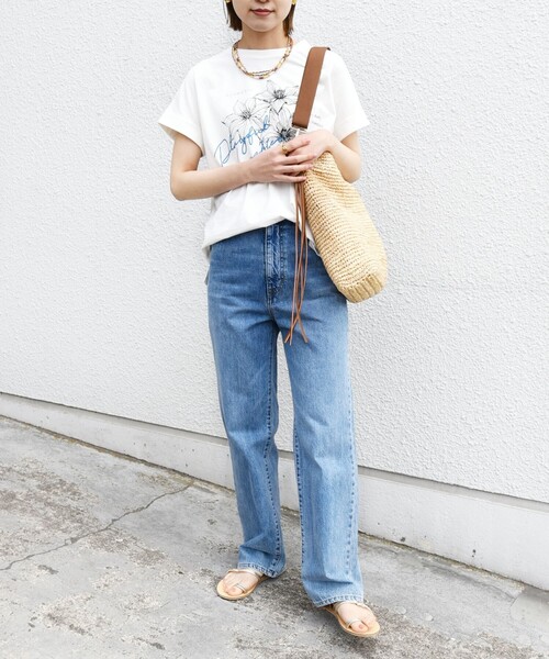 WEB限定】〈手洗い可能〉フラワー 箔 プリント ロゴ TEE（T