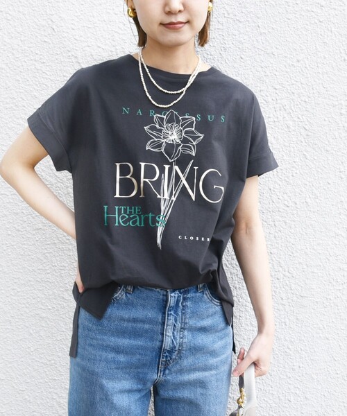 tシャツ 「WEB限定」ラメタンクトップ「手洗い可能」 レディース WEB限定】〈手洗い可能〉フラワー 箔 プリント ロゴ TEE（T
