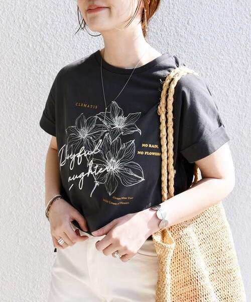 美品 SHIPS 花柄カットソー SHIPS シップス 花柄 Tシャツ カットソー ネイビー Sサイズ