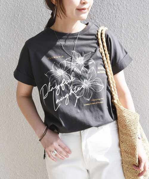 WEB限定】〈手洗い可能〉フラワー 箔 プリント ロゴ TEE（T