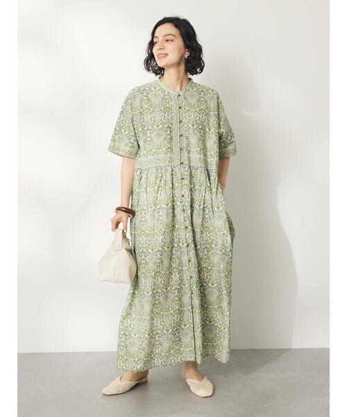 CRAFT STANDARD BOUTIQUE(クラフトスタンダードブティック)の「インド綿アラベスク柄ワンピース(ワンピース・レディース・グリーン/ブルー・FREE)」の5枚目の写真