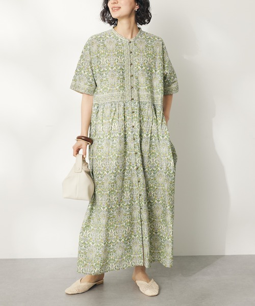 CRAFT STANDARD BOUTIQUE(クラフトスタンダードブティック)の「インド綿アラベスク柄ワンピース(ワンピース・レディース・グリーン/ブルー・FREE)」の2枚目の写真