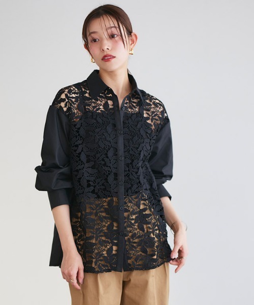 Pierrot(ピエロ)の「ケミカルレースシャツ(シャツ/ブラウス・レディース・ブラック/オフホワイト・S/M/L)」の12枚目の写真