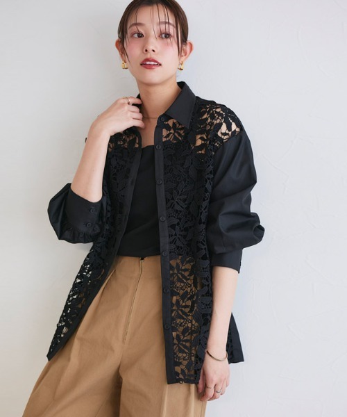Pierrot(ピエロ)の「ケミカルレースシャツ(シャツ/ブラウス・レディース・ブラック/オフホワイト・S/M/L)」の15枚目の写真