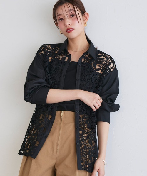 Pierrot(ピエロ)の「ケミカルレースシャツ(シャツ/ブラウス・レディース・ブラック/オフホワイト・S/M/L)」の16枚目の写真