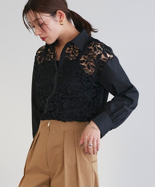 Pierrot(ピエロ)の「ケミカルレースシャツ(シャツ/ブラウス・レディース・ブラック/オフホワイト・S/M/L)」の18枚目の写真