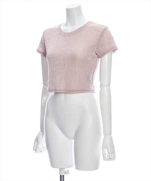 clear（クリア）の「ラメチビTシャツ［ショート丈 半袖 大人 カジュアル］≪再入荷≫（Tシャツ/カットソー・レディース・サックスブルー/ピンク/シルバー・F）」の4枚目の写真
