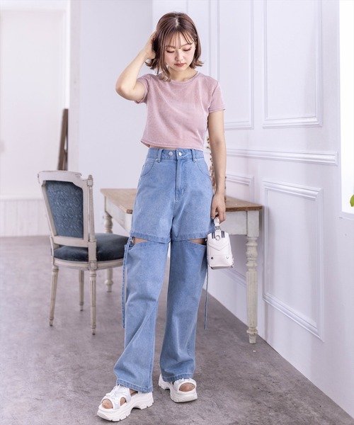 clear（クリア）の「ラメチビTシャツ［ショート丈 半袖 大人 カジュアル］≪再入荷≫（Tシャツ/カットソー・レディース・サックスブルー/ピンク/シルバー・F）」の14枚目の写真