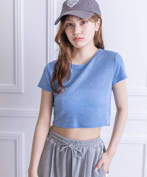 clear（クリア）の「ラメチビTシャツ［ショート丈 半袖 大人 カジュアル］≪再入荷≫（Tシャツ/カットソー・レディース・サックスブルー/ピンク/シルバー・F）」の11枚目の写真
