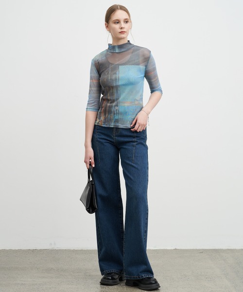 ELOOPS（イーループス）の「【ELOOPS】プリントメッシュセミシアトップス（Tシャツ/カットソー・レディース・ブルー・M/S/L）」の4枚目の写真