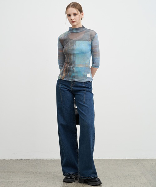 ELOOPS（イーループス）の「【ELOOPS】プリントメッシュセミシアトップス（Tシャツ/カットソー・レディース・ブルー・M/S/L）」の5枚目の写真