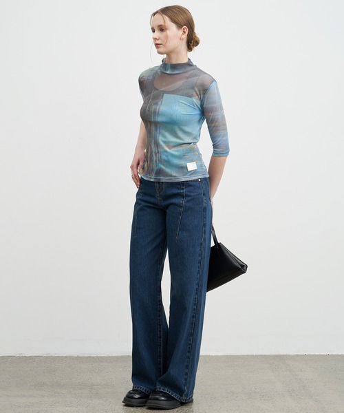 ELOOPS（イーループス）の「【ELOOPS】プリントメッシュセミシアトップス（Tシャツ/カットソー・レディース・ブルー・M/S/L）」の6枚目の写真