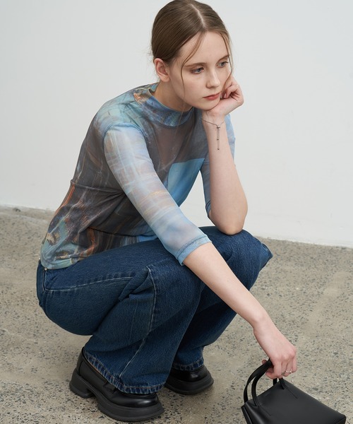 ELOOPS（イーループス）の「【ELOOPS】プリントメッシュセミシアトップス（Tシャツ/カットソー・レディース・ブルー・M/S/L）」の7枚目の写真