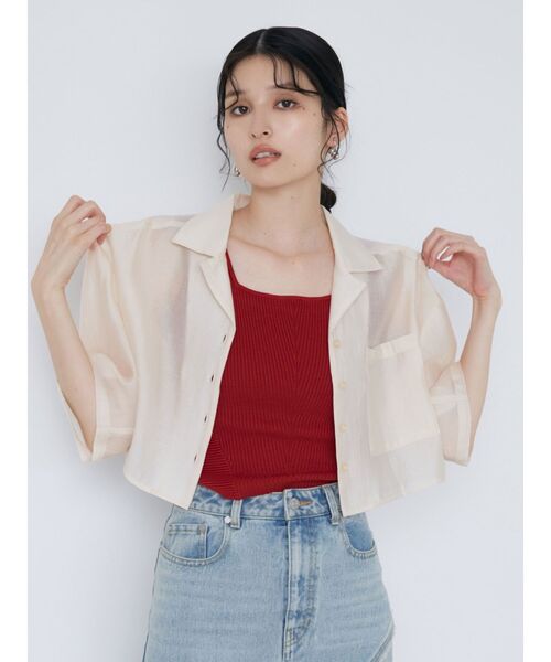 MURUA（ムルーア）の「【SET UP対応】オープンカラーシアーシャツ（シャツ/ブラウス・レディース・アイボリー/ブルー/ブラウン/ブラック・FREE）」の13枚目の写真