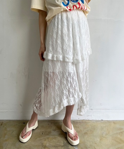 Jewelobe（ジュエローブ）の「イレヘムレースフリルスカート（スカート・レディース・ホワイト/ブラック/アイボリー・FREE）」の4枚目の写真
