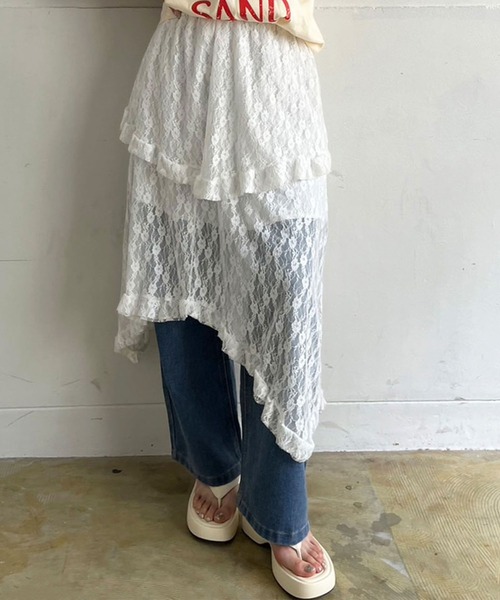 Jewelobe（ジュエローブ）の「イレヘムレースフリルスカート（スカート・レディース・ホワイト/ブラック/アイボリー・FREE）」の5枚目の写真