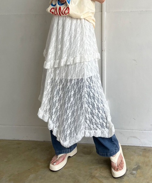 Jewelobe（ジュエローブ）の「イレヘムレースフリルスカート（スカート・レディース・ホワイト/ブラック/アイボリー・FREE）」の6枚目の写真