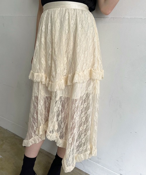 Jewelobe（ジュエローブ）の「イレヘムレースフリルスカート（スカート・レディース・ホワイト/ブラック/アイボリー・FREE）」の14枚目の写真