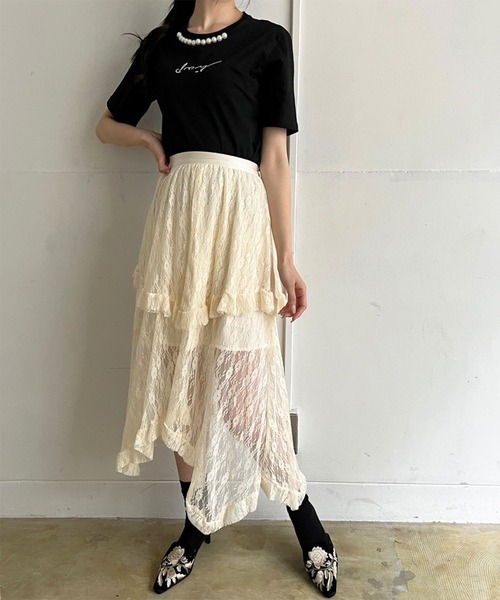 Jewelobe（ジュエローブ）の「イレヘムレースフリルスカート（スカート・レディース・ホワイト/ブラック/アイボリー・FREE）」の16枚目の写真