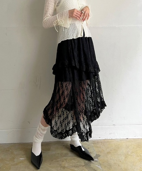 Jewelobe（ジュエローブ）の「イレヘムレースフリルスカート（スカート・レディース・ホワイト/ブラック/アイボリー・FREE）」の19枚目の写真