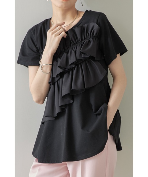 &. NOSTALGIA(アンドドットノスタルジア)の「フリルギャザーカットプルオーバー(Tシャツ/カットソー・レディース・ブラック/オフホワイト・M)」の14枚目の写真