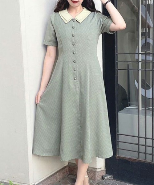 F i.n.t(フィント)の「バックレースアップクレリックドットワンピース/fint(ワンピース・レディース・ライトベージュ/ライトブルー/ライトグリーン・FREE)」の2枚目の写真