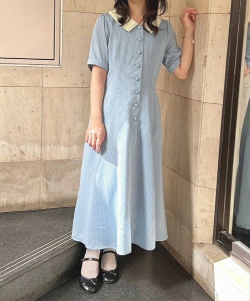 F i.n.t(フィント)の「バックレースアップクレリックドットワンピース/fint(ワンピース・レディース・ライトベージュ/ライトブルー/ライトグリーン・FREE)」の3枚目の写真