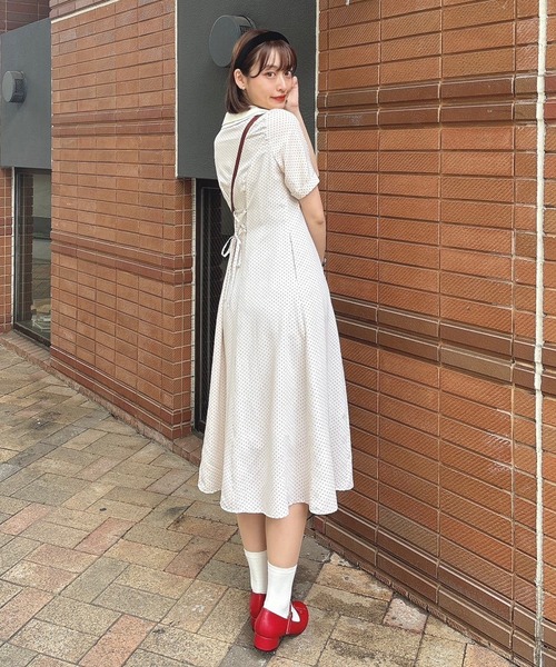 F i.n.t(フィント)の「バックレースアップクレリックドットワンピース/fint(ワンピース・レディース・ライトベージュ/ライトブルー/ライトグリーン・FREE)」の5枚目の写真