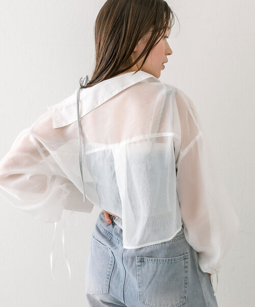 OLIVE des OLIVE（オリーブデオリーブ）の「袖ドロストクロップドシャツ（シャツ/ブラウス・レディース・ラベンダー/サックスブルー/グレー/オフホワイト・FREE）」の20枚目の写真