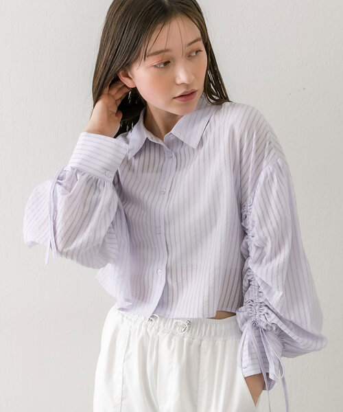 OLIVE des OLIVE（オリーブデオリーブ）の「袖ドロストクロップドシャツ（シャツ/ブラウス・レディース・ラベンダー/サックスブルー/グレー/オフホワイト・FREE）」の14枚目の写真