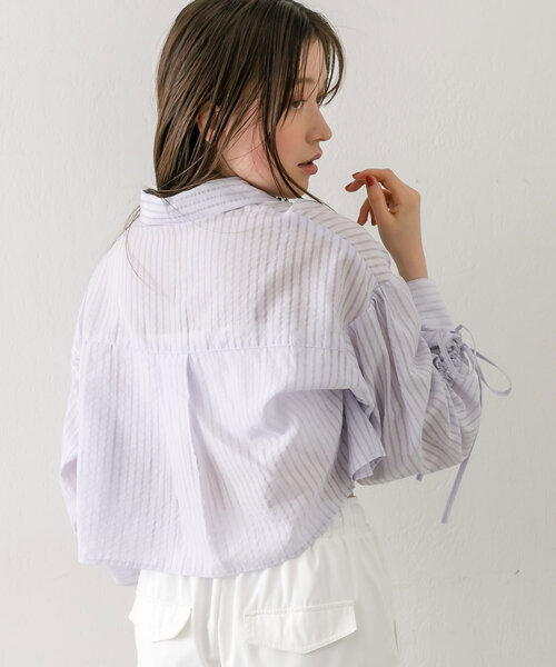 OLIVE des OLIVE（オリーブデオリーブ）の「袖ドロストクロップドシャツ（シャツ/ブラウス・レディース・ラベンダー/サックスブルー/グレー/オフホワイト・FREE）」の12枚目の写真