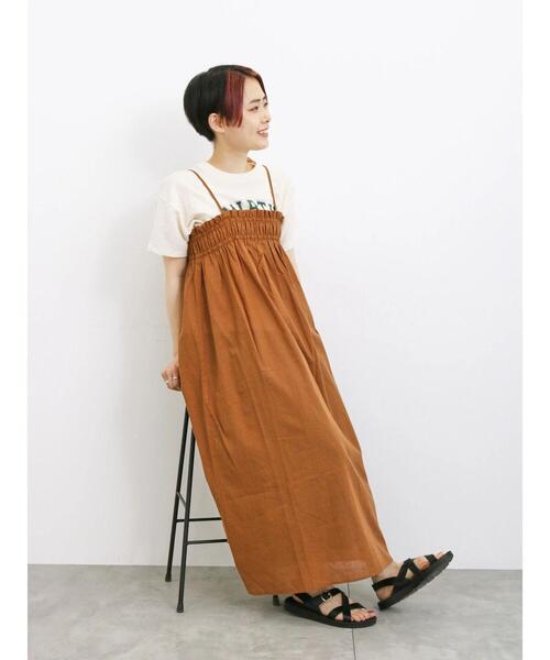 Samansa Mos2 blue（サマンサモスモスブルー）の「ギャザーキャミワンピース（ワンピース・レディース・ブラック/ダークオレンジ/カーキ・F）」の3枚目の写真