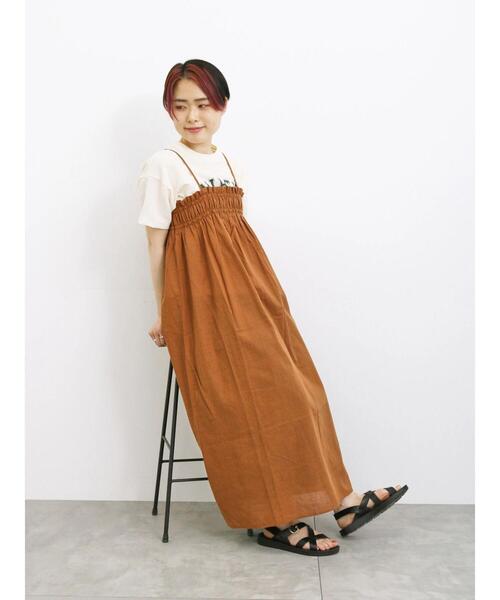 Samansa Mos2 blue（サマンサモスモスブルー）の「ギャザーキャミワンピース（ワンピース・レディース・ブラック/ダークオレンジ/カーキ・F）」の15枚目の写真