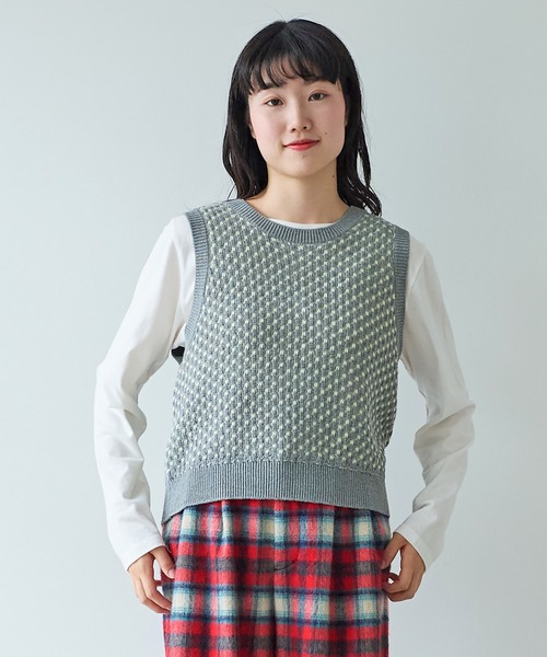 【セール】コットン/アクリル amiami ニット ベスト（ニット/セーター）｜bulle de savon（ビュルデサボン）