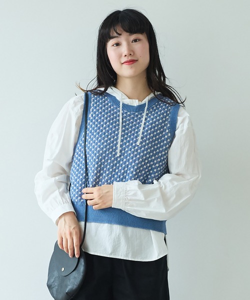 【セール】コットン/アクリル amiami ニット ベスト（ニット/セーター）｜bulle de savon（ビュルデサボン）