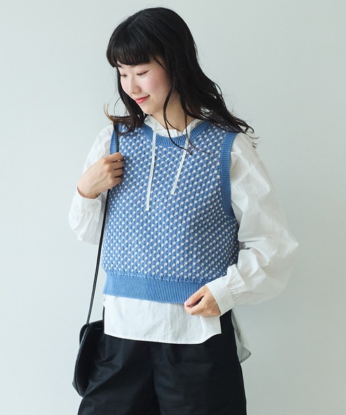 【セール】コットン/アクリル amiami ニット ベスト（ニット/セーター）｜bulle de savon（ビュルデサボン）
