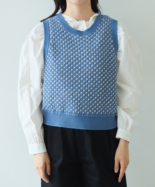 【セール】コットン/アクリル amiami ニット ベスト（ニット/セーター）｜bulle de savon（ビュルデサボン）