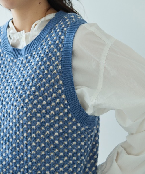 【セール】コットン/アクリル amiami ニット ベスト（ニット/セーター）｜bulle de savon（ビュルデサボン）